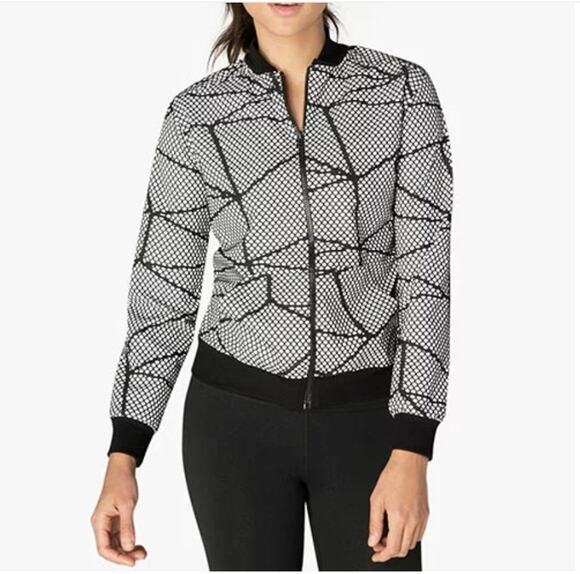 Beyond Yoga Jackets & Blazers - BEYOND YOGA Black & White Abstract Chromatic Bomber Jacket // XS